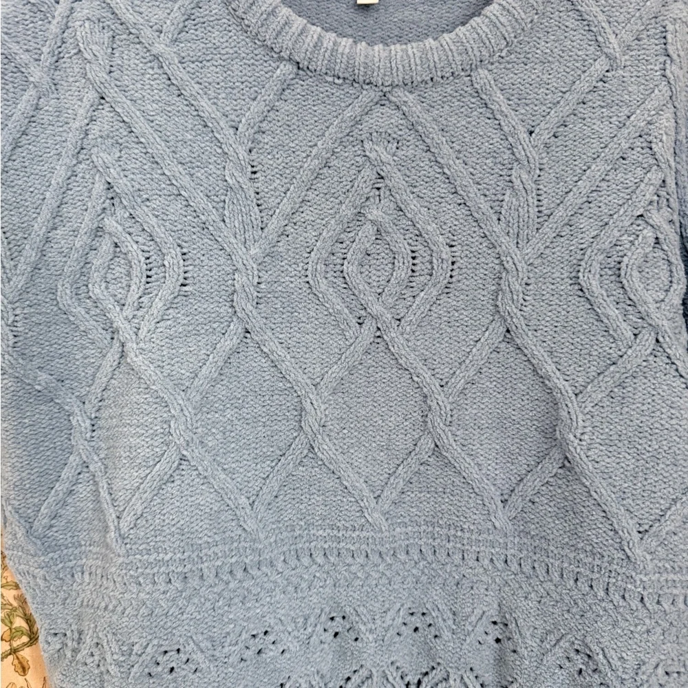 Derek heart baby blue chenille cropped cable knit sweater - Picture 3 of 6